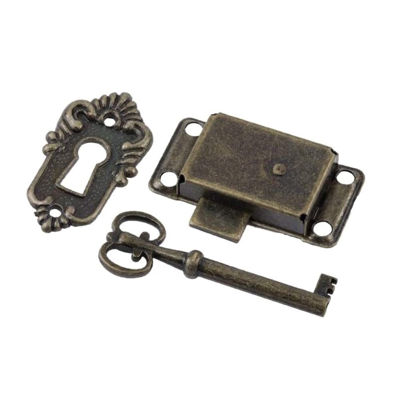 Loquet à loquet Antique en fer Vintage, serrure à tiroir avec clé, quincaillerie de meubles décoratifs pour boîte à bijoux en bois, armoire H3CF: Green Bronze