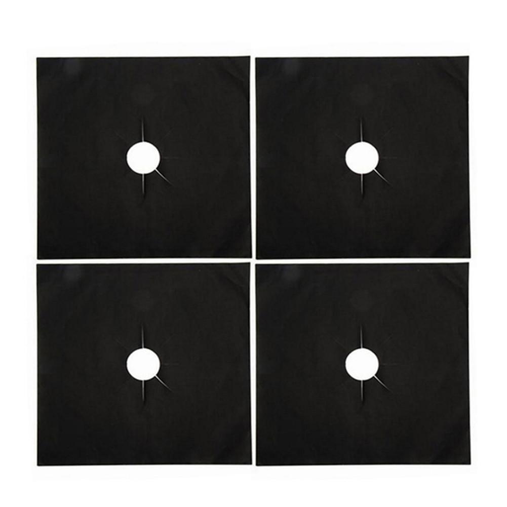 4pcs/set Gas Stove Cooker Protectors Cover/liner Clean Mat Pad Kitchen Gas Stove Stovetop Protector Kitchen Accessories: Black