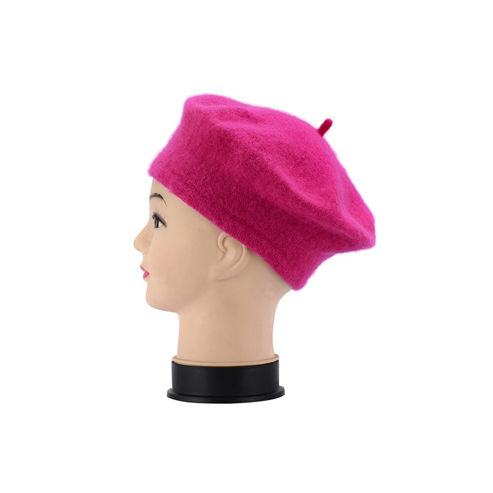 Fransk stil vintage baby kid piger uld blød vinter varm almindelig baret hue hatbd 0039: Hot pink