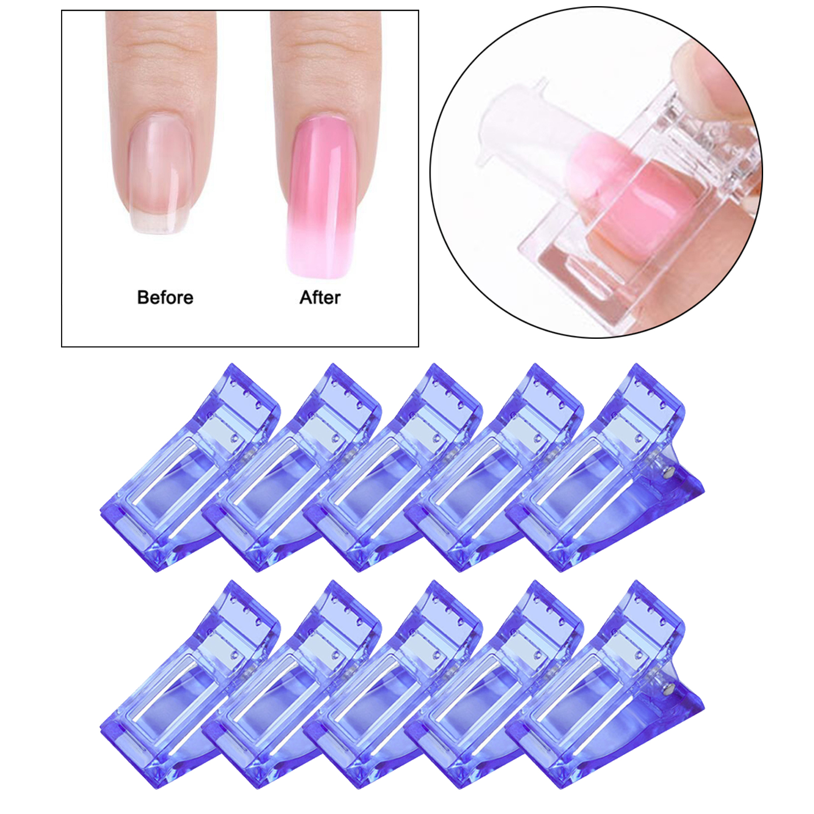 10 stücke Nagel Clips Kunststoff Nagel Kunst Kunst Nagel Feste Zubehör Verlängerung Multi-funktions Nagel Clips Clips: Blau