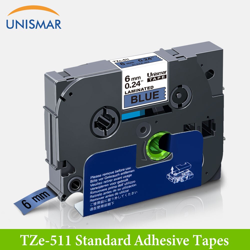 Unismar 6mm Labels For Brother TZe-511 TZe 511 Tze511 Label Tape Black on Blue For Brother PT-H100 PT-D200 PT-D210 Label Maker