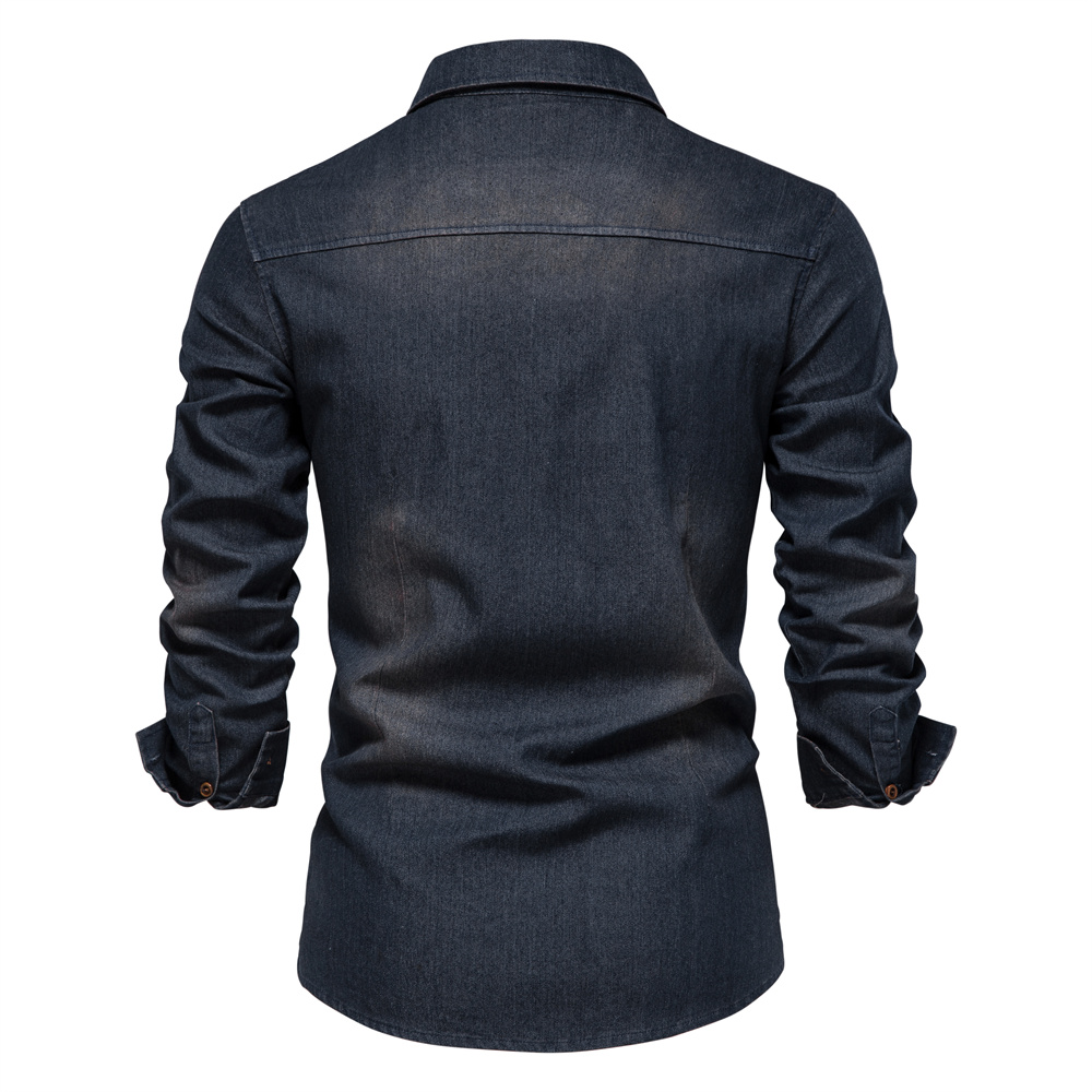 AIOPESON camisa vaquera de algodón elástico para hombre manga larga camisas vaqueras de para hombres corte ajustado informal ropa de para hombre