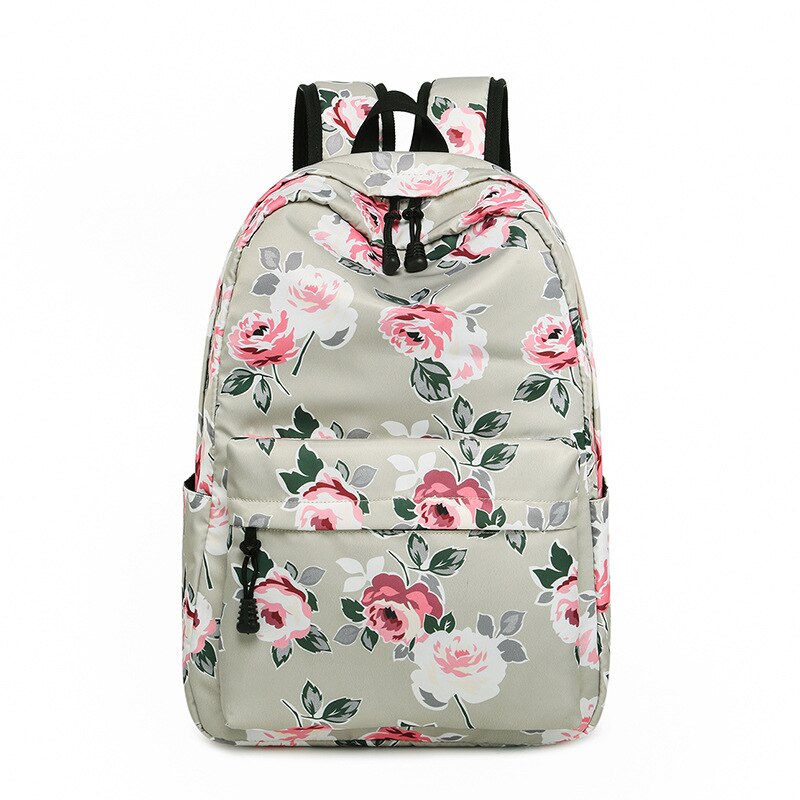 Diomo skoletaske til kvinder blomst pæon mønster rygsæk skoletaske til piger vintage taske: Grå
