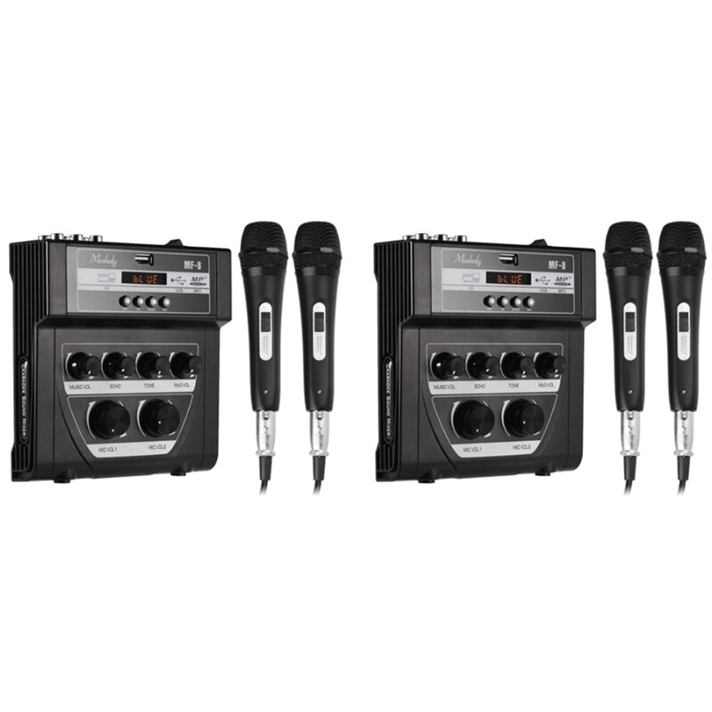 Bluetooth mezclador de Audio para DJ casa mezclador al aire libre micrófono amplificador pequeño mezclador con 2 micrófono