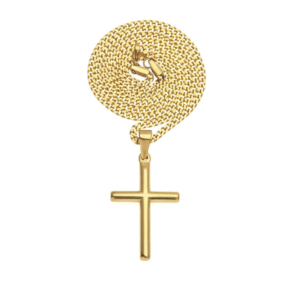 Gold Color Stainless Steel Cross pendant necklaces Men Hiphop/Rock vintage necklace male jewelry