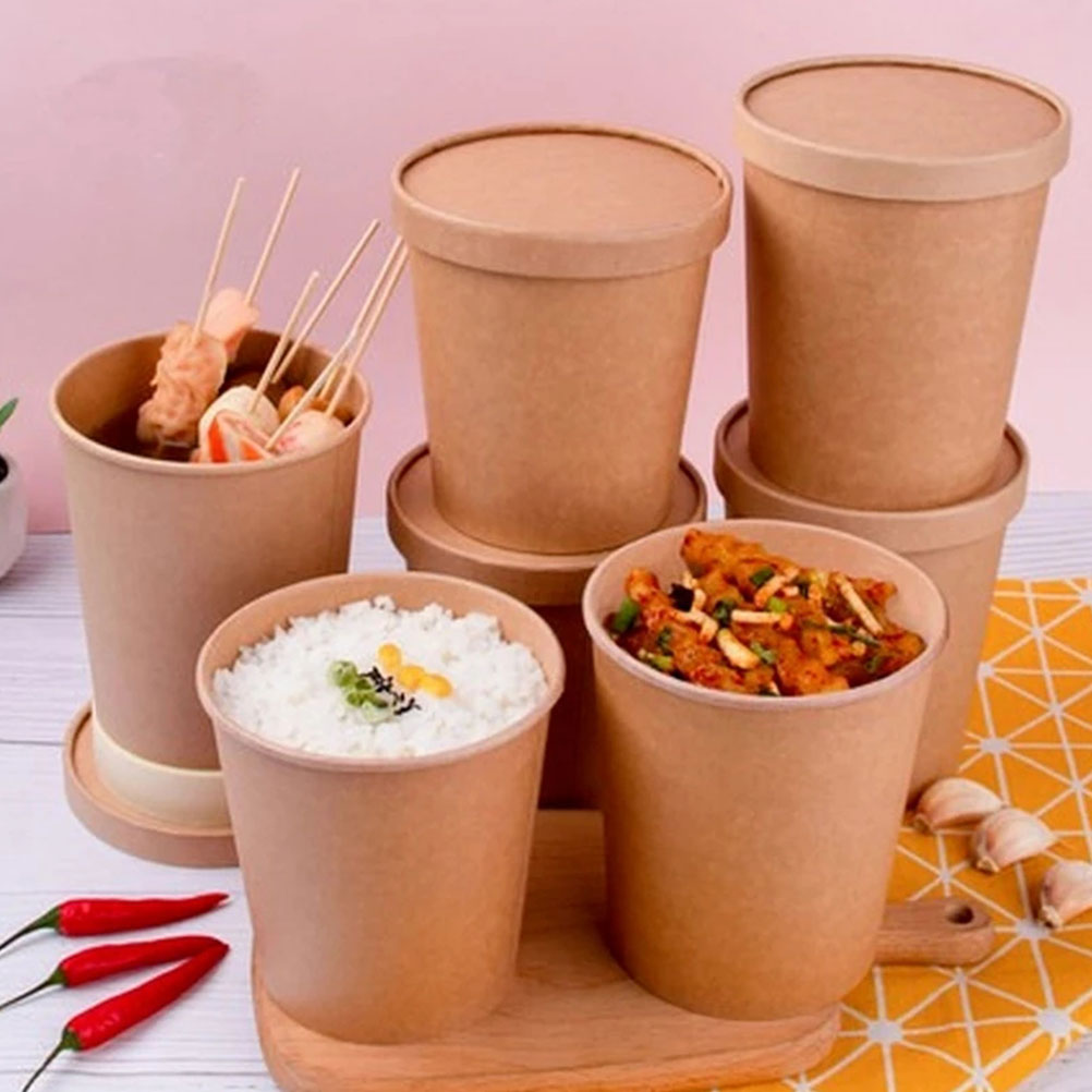 25 Sets Kraft Paper Packing Cups Porridge Cups Takeaway Boxes Waterproof Paper Cups