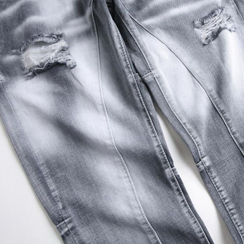 Nueva primavera para Hombre Pantalones vaqueros rasgados Casual Slim Fit gris Pantalones vaqueros de Hombre Hip hop mezclilla Pantalones rectos Pantalones Hombre