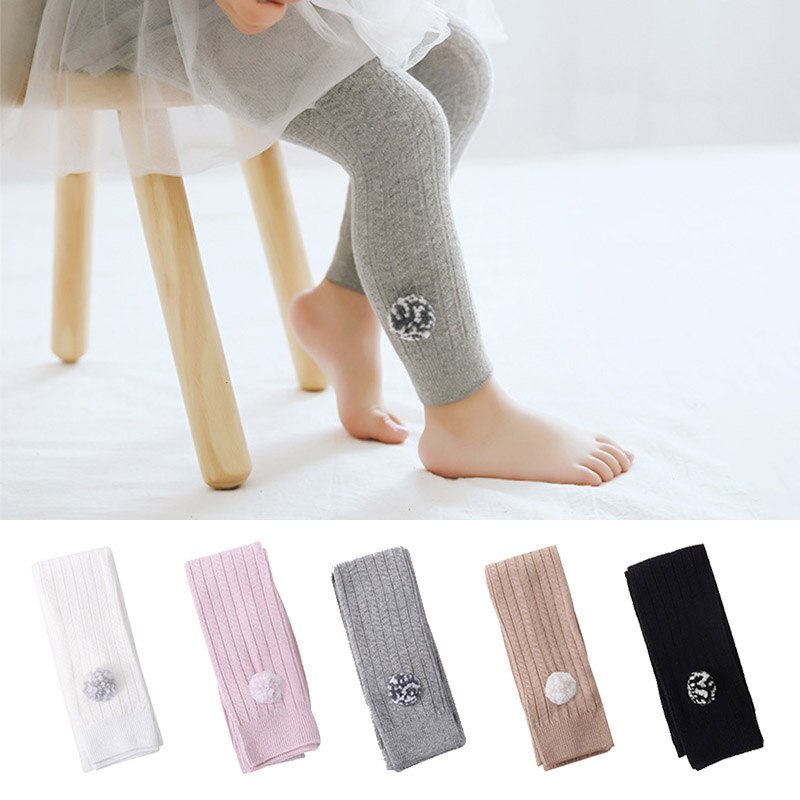 Collants do bebê da cor sólida para a menina do bebê bonito pompom infantil da criança meia-calça outono de malha do bebê