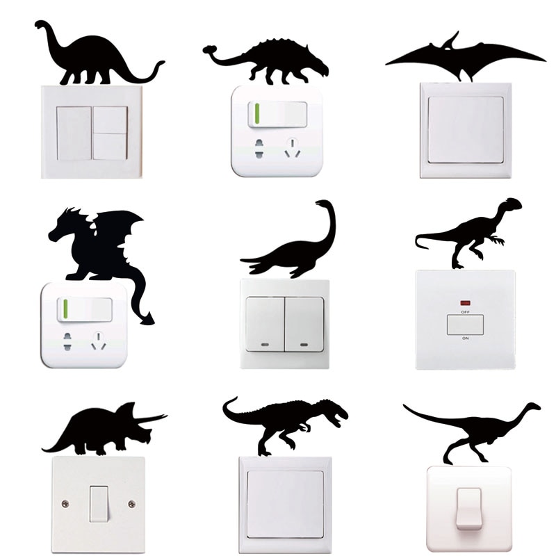 Autocollants muraux de dinosaures, différents types, pour interrupteur de lumière de chambre d'enfants, Stickers de décoration pour la maison de bébé, #0639