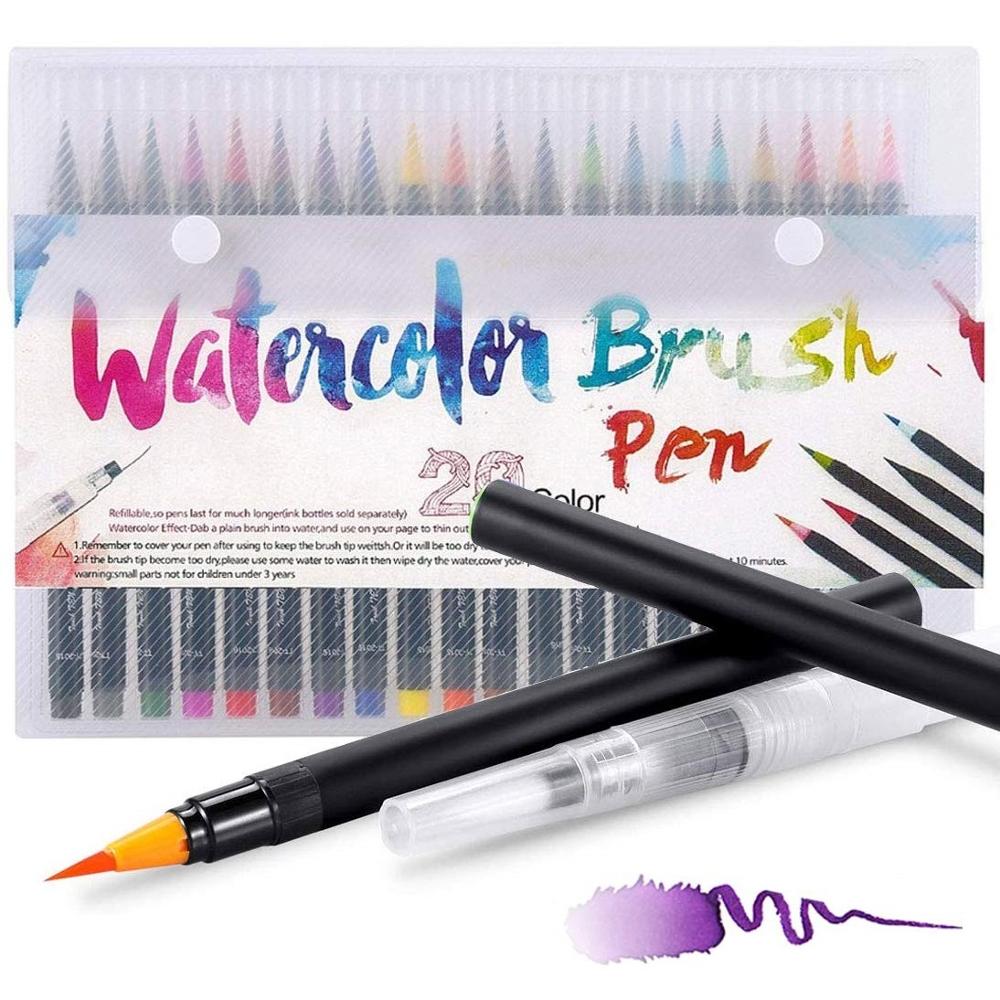 20 Kleur Aquarel Brush Pen Set Plus 1 Coloring Pen Makkelijk Wasbaar Tekening Schilderen Kalligrafie Belettering Art Kids F901