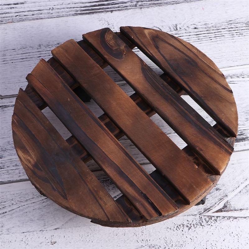 Round Wheeled Wooden Planter Caddy Movable Plant Flower Pot Stand with Wheels for Garden Home for Outdoor Home Garden