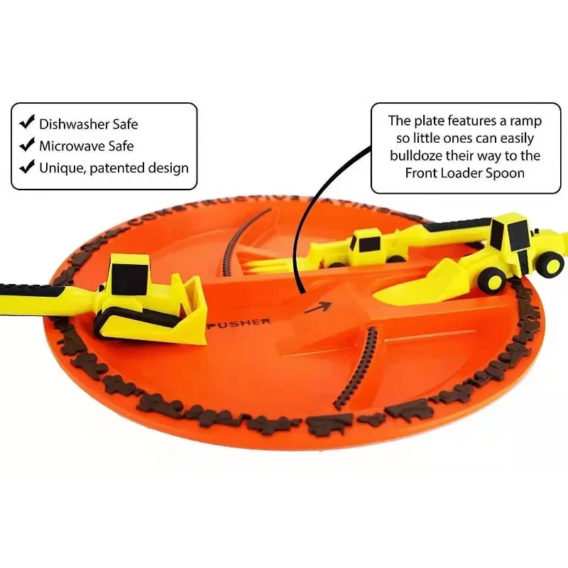 Kinderbesteck-Set, Lebensmittelutensilien für Kinder, Bulldozer, Bagger, Schaufel, Löffel, Gabel, Füttern, Geschirr, konstruktive Essküche