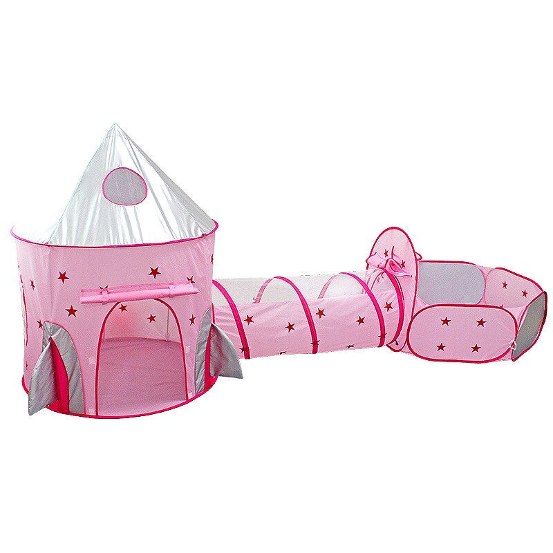 Kids 3 in 1 Tent Spacecraft Tent Space Quilt Tent Game Pink House Rocket Ship Play Tent Girl Ball Pool