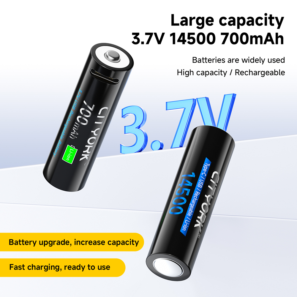 3.7V 14500 USB Rechargeable Lithium Battery USB fast charging Batteries For Toy Flashlight Remote Control With Type C Cable