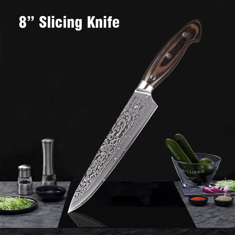 Shuooge køkkenkniv 8 tommer kokkeknive japansk højkulstof rustfrit stål kødkløver skiver santoku kniv: 8 tommer skivekniv