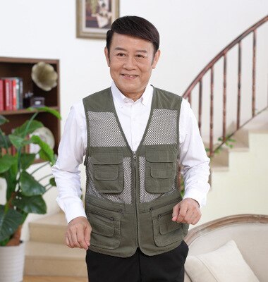 Plus size casual vest heren ademend katoenen vliegvisvest buitensporten zakken vest bergbeklimmen fotografie vesten: Legergroen / 4xl