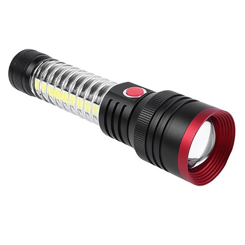 USB Rechargeable Zoom 10W LED Flashlight with Magnet Red Emergency Camping Hiking As Power Bank Flashlight