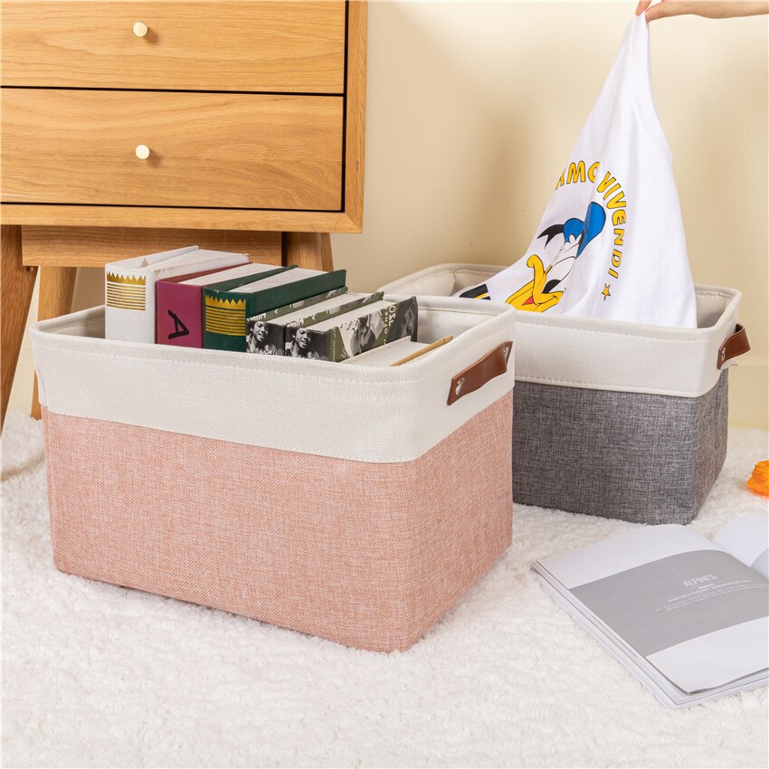 Grote Stof Opslag Mand Speelgoed Dozen Decoratieve Manden Met Lederen Handvat Inklapbare Manden Voor Organizing Opslag Mand