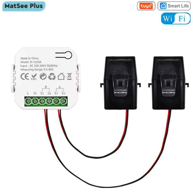 Tuya Smart Life WiFi Energiemonitor Bidirectioneel 1/2 Kanaal met Klem App Monitor Zonne-energie Geproduceerd en Verbruikt Vermogen AC110V 240V