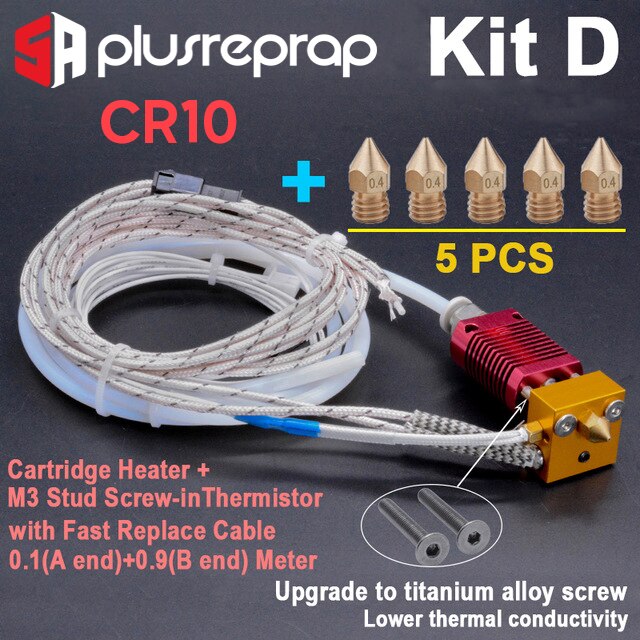 CR10 1.75mm J-head Hotend kit Aluminum Heat Block with Heater Thermistor Ender-3/CR-10/CR-10S With 0.4MM Nozzle 3D Printer Parts: 12V 40W / Kit D