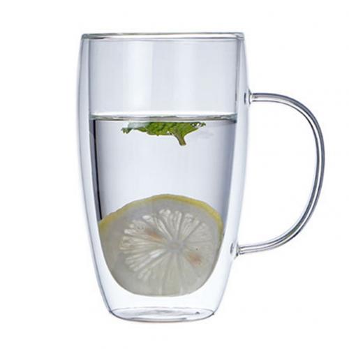 Klart glas bærbart 250/350/450ml vand kop kaffe krus dobbelt væg isoleret håndtag drinkware drikke krus drikke kop: 450ml