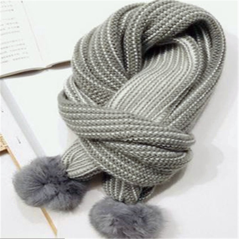 Bufanda de Bola de Pelo de conejo para mujer nueva puerta Este para niños edición de Invierno han cuello a rayas cuello de punto para niño Y58: Y58-Light grey / 1-2 años
