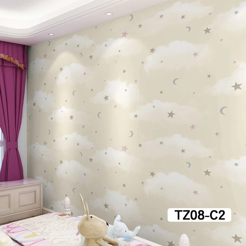 Lyserød børneværelse dreng pige stjerne måne prinsesse værelse soveværelse værelse sengeløs sømløs vægklud
