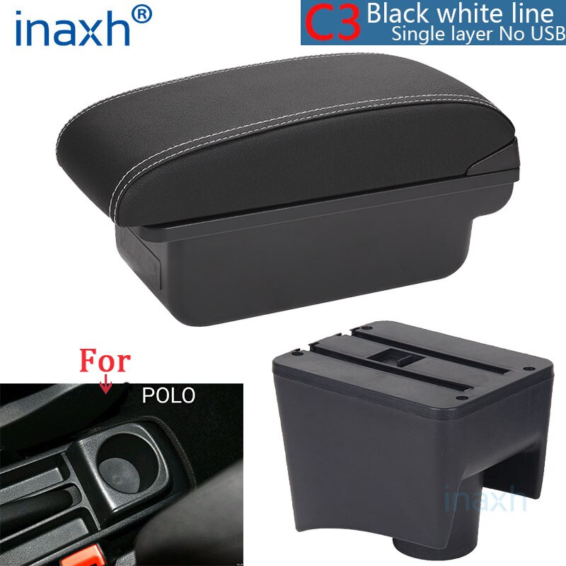 Für Volkswagen Polo Armlehne neue Für VW Polo Mk5 6R Vento Auto Armlehne Kasten Innen Teile Lagerung Kasten Auto Zubehör -2018USB: C3 Schwarz Weiß NOUSB