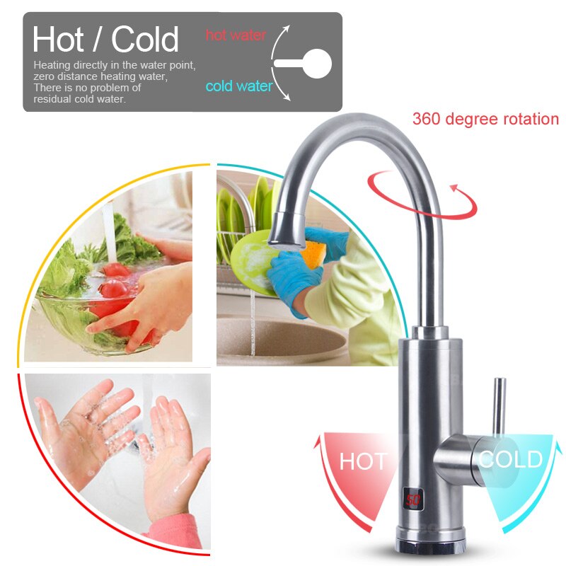 Stainless Tap Instant Heating Tap for Kitchen Instantaneous Water Heater Faucet With Temperature Display