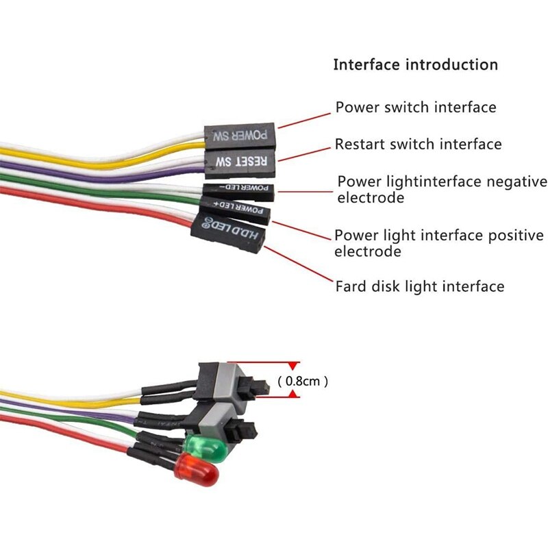 Atx-computergehäuse-ein-/ausschalterkabel mit 2 leds (rot/grün), kabel für die frontblende (,65cm stück)