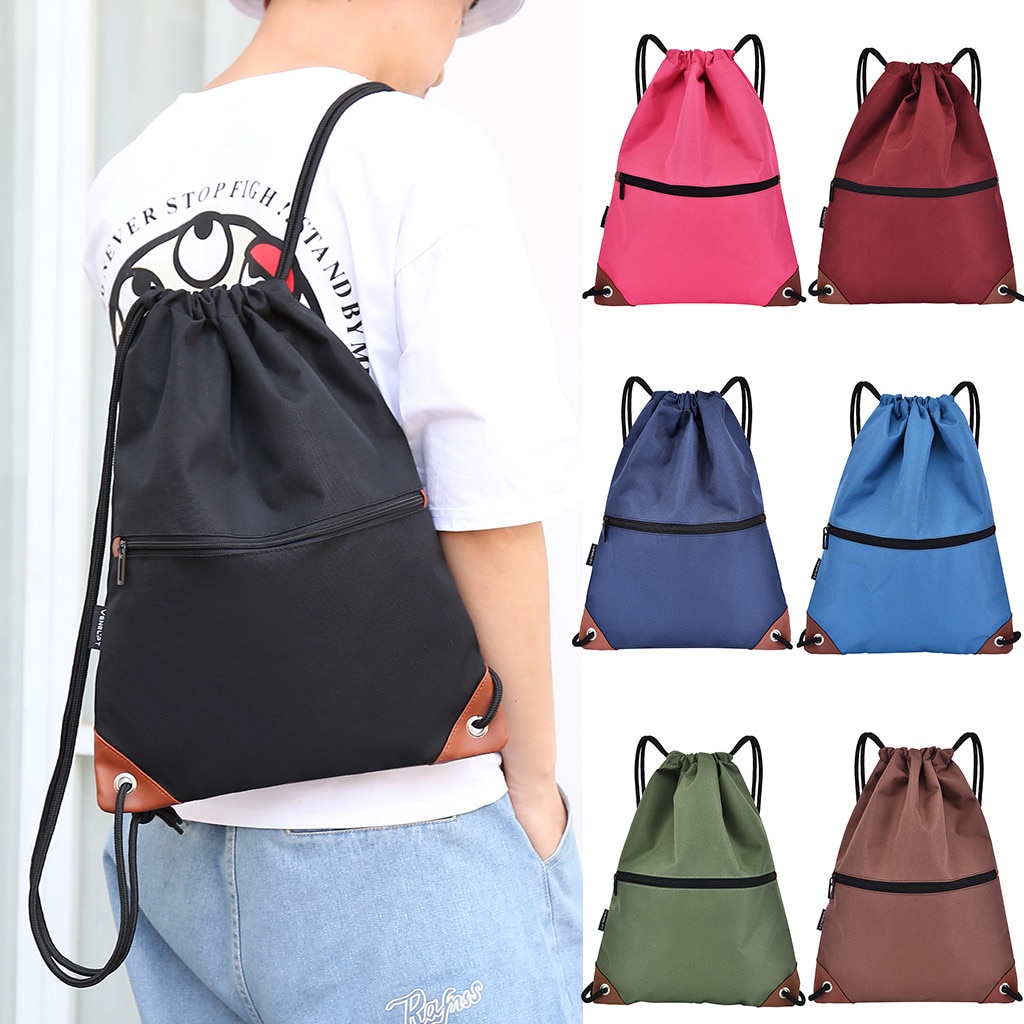 5 # mulheres e homens moda unisex impermeável sólido colorsbundle corda esporte mochila sacos de escola