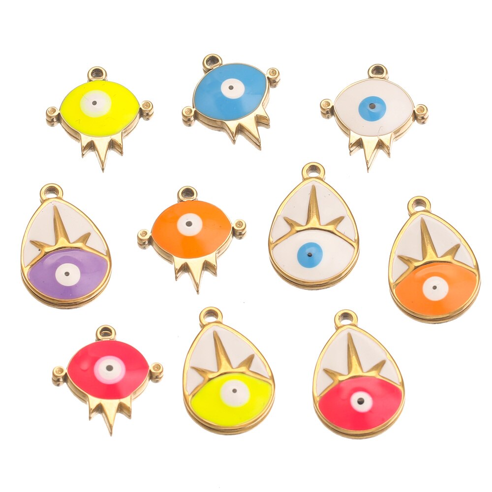 5pcs Stainless Steel Enamel Turkey Eye Medal Charm Pendants for Women Necklace Bracelet Making DIY Jewelry Charms Findings