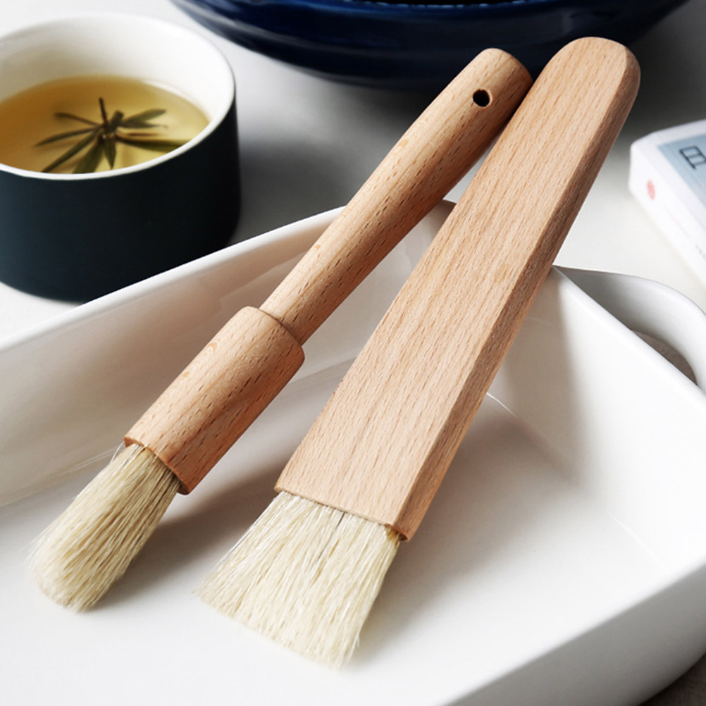 2pcs/lot BBQ Basting Brushes Oil Sauce Barbecue Grill Brushes Wood Handle Baking Pastry Butter Honey Brush for kitchen