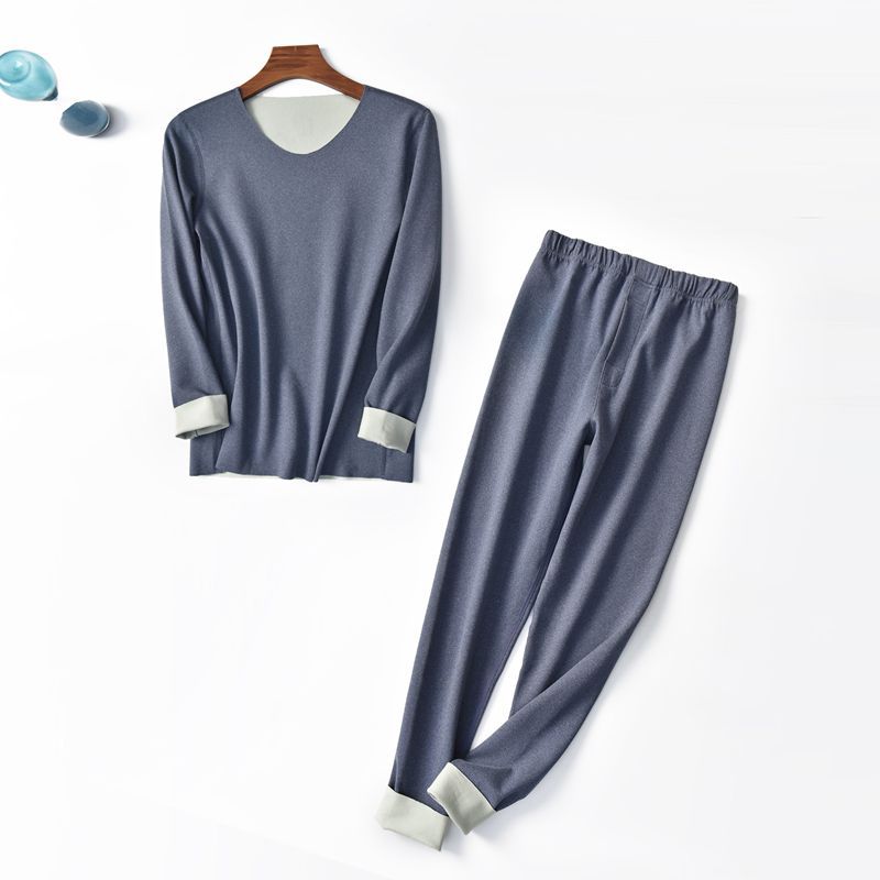 Herre dobbeltsidet tysk fløjl sømløs termodragt langærmet rund hals skjorte varme todelte leggings: 5 / Xxxl