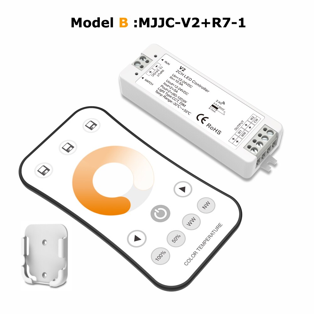 WW CW LED Controller 12 v 24 v 10A 2CH 2.4g Enkele Kleur CCT Licht Strip LED Dimmer Controller RF Draadloze Afstandsbediening met Houder V2: Model B- V2 and R7-1