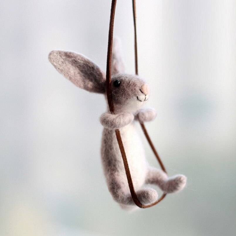 Swing Bunny Needle Felting Kit for Beginner, Felting Starter Kit, Contains Enough Felting Wool and Tools, English Manual
