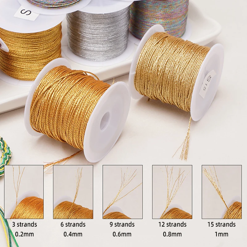 0.2mm-0.8mm Gold/Silver/Gradient Macrame Cord Thread Braided String for DIY Bracelet Necklace Tassels Beading Craft Accessories
