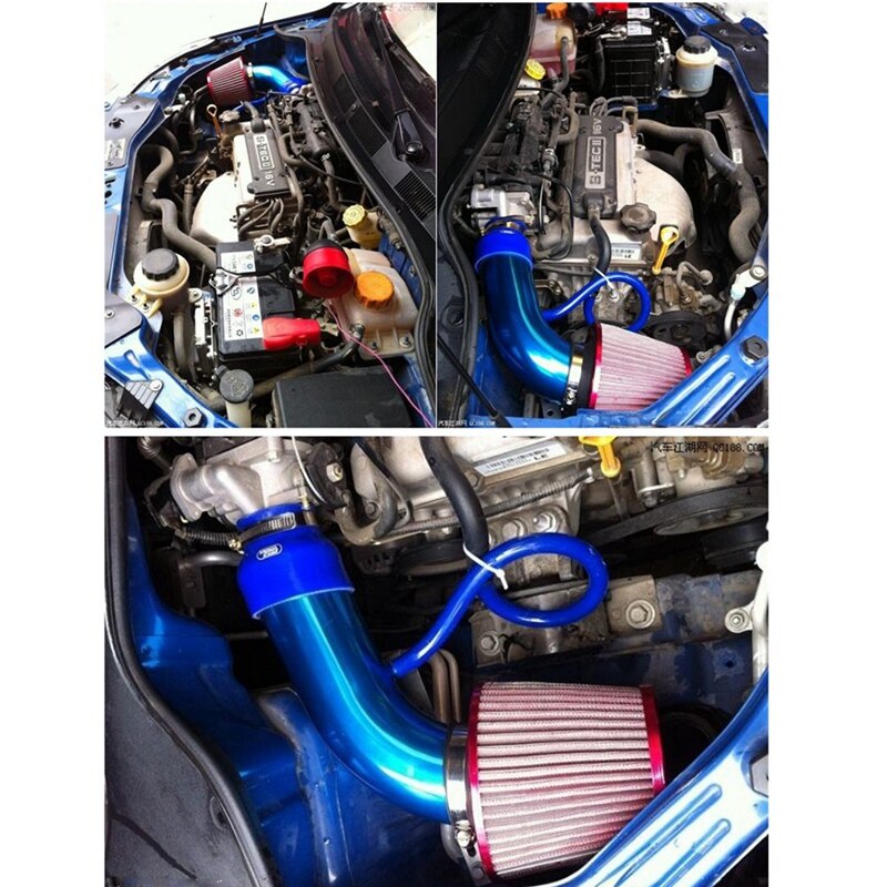Kit de admisión de aire automotriz de aluminio Universal de 3 pulgadas, Kit de manguera de flujo de inducción de filtro de PipeAir de admisión de aire frío (negro)