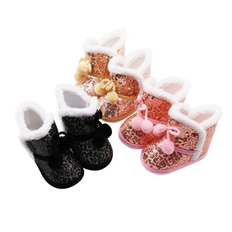 Neugeborenen Baby Pailletten Winter Warm Schnee Stiefel Dicken Plüsch Ball Infant Anti-slip Baumwolle Kleinkind Jungen Mädchen Schuhe Firstwalking