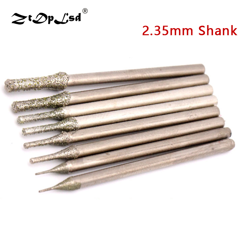 6PCS 2.35MM Shank Diamond Grinding Head Burr Needle Point Engraving Carving Polishing Glass Jade Stone Drill Bits Rotary Tools