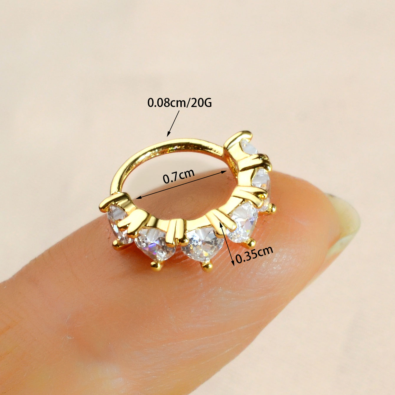 1pc krystal cz næseringe næsebor hjerte klikker septum næse hoop ring tragus brusk helix ørering næse piercing smykker