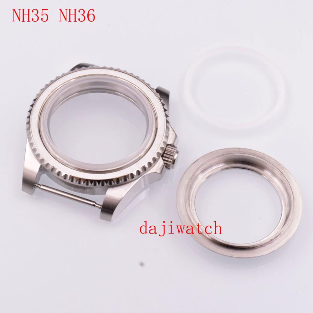 316 Volledige Steel Case Past NH35 NH35A NH36 NH36A Beweging 40Mm Horloge Saffier Glas Case Frameloze Insert