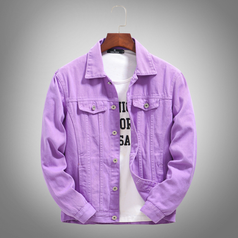 Veste classique en jean pour homme, couleur unie, Slim, Orange, violet, confortable, simple, manteau de