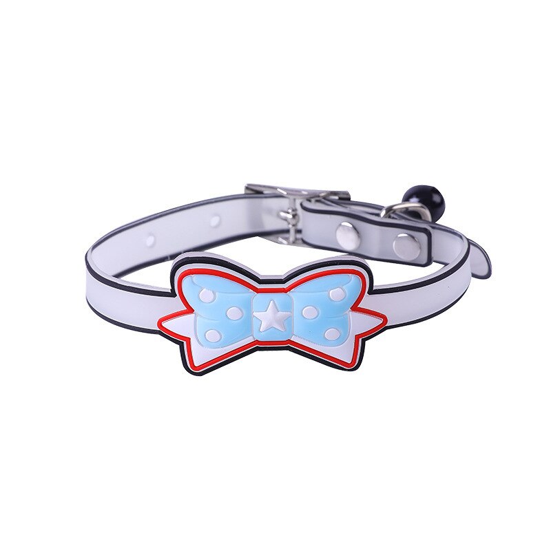 Collier lumineux en Silicone Fluorescent pour chat, avec cloches, anneau de cou pour chien et chat, accessoires lumineux Anti-perte: blue bowknot