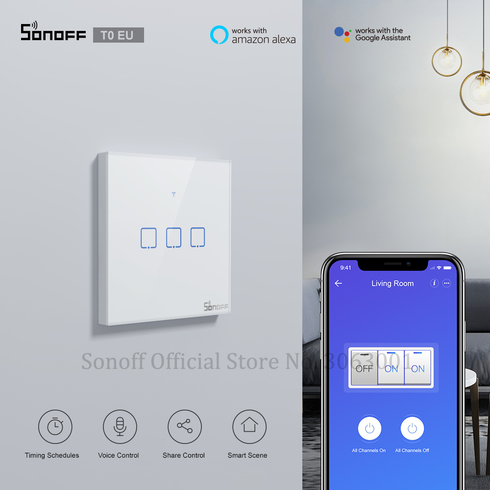 Sonoff T0 Eu Tx Wifi Touch Muur Light Draadloze Schakelaar Smart Home 1/2/3 Gang Voice/App Remote controle Werk Met Alexa Google Thuis