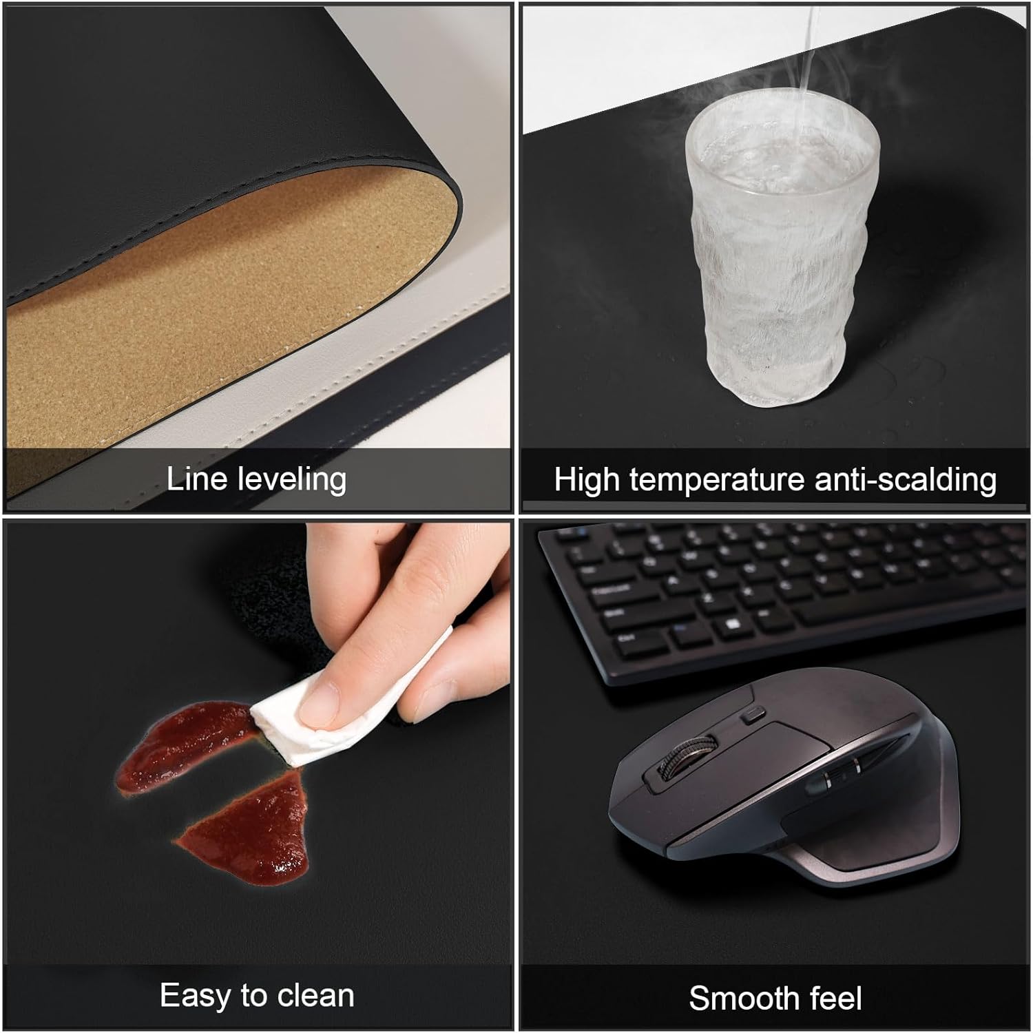 Dual Sided Desk Mat,Leather Desk Pad,Black Cork Desk Mat Protector,Large Mouse Pad,Desk Writing Pad for Office and Home