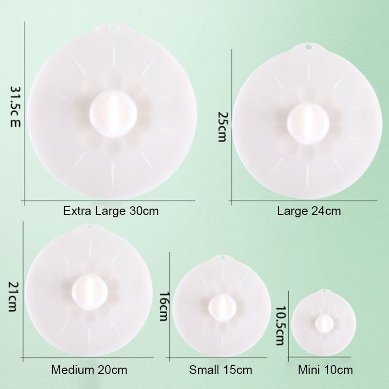 Tapas de silicona universales reutilizables para conservación de frutas y alimentos, sello al vacío, tazón con tapa, olla, envoltura de sellado, herramienta de cocina, 3/5 Uds.: 5Pcs-set White