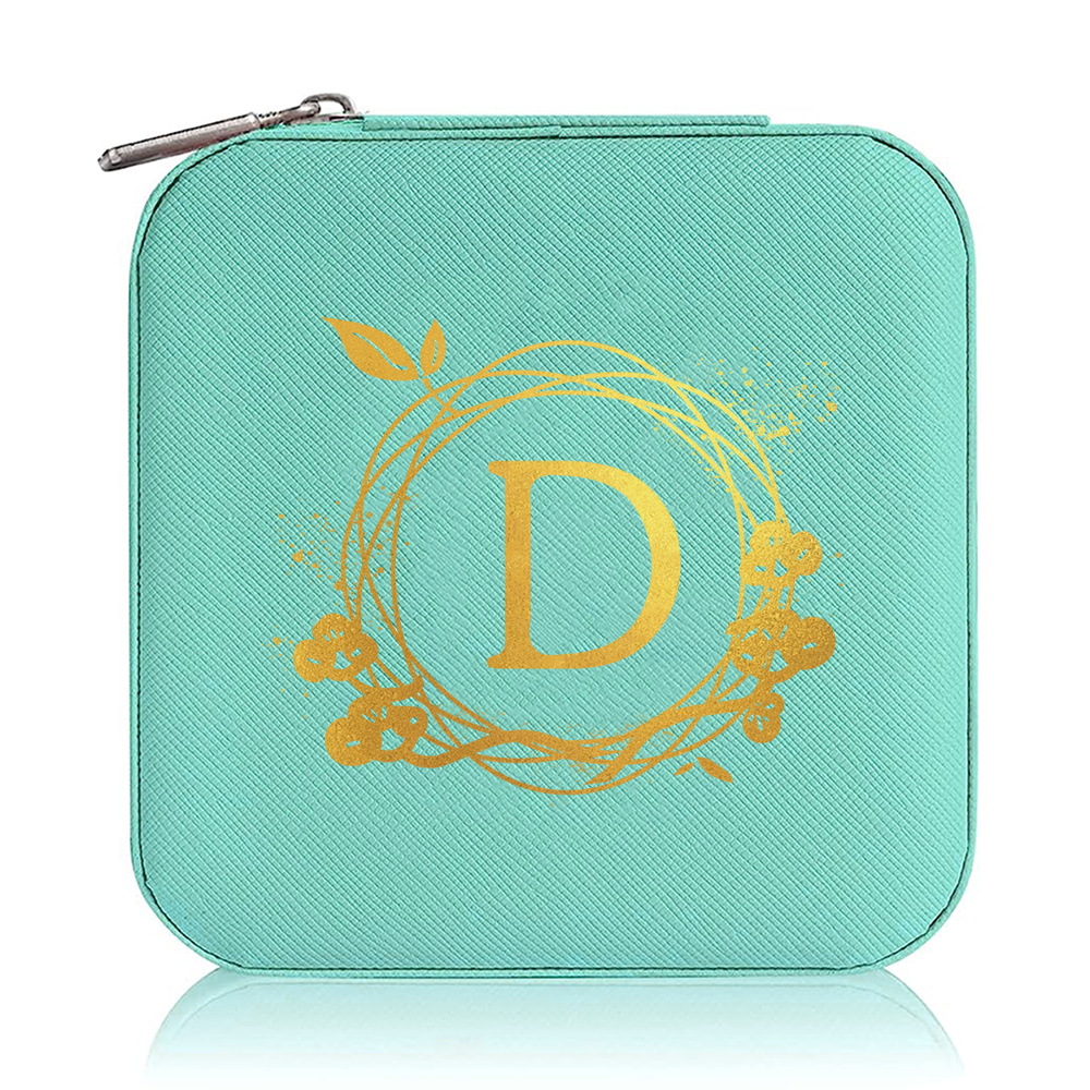 Jewelry Box Ornaments Organizer Display Travel Portable Zipper Storage Case Wreath Printing Series Earring Holder: Brown