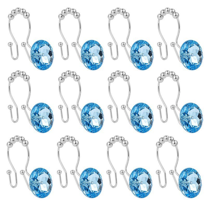 Cortina de ducha de 30mm, ganchos dobles ostentosos, anillos de acrílico decorativo estrás, cristal rodante, baño, 12 Uds.: L