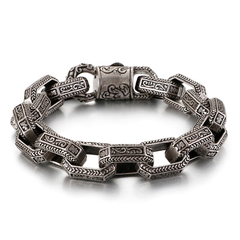 Fontten vintage firkantet perlearmbånd mænd sort rustfrit stål viking punk charms tunge armbånd smykker: Kb118463- bdjx / 23cm